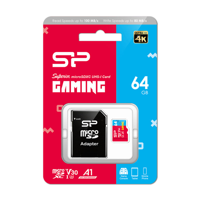 Memory card Silicon Power Superior Gaming 64GB, microSDHC/SDXC, Class 10, A1, V30, UHS-I U3, SD Adapter