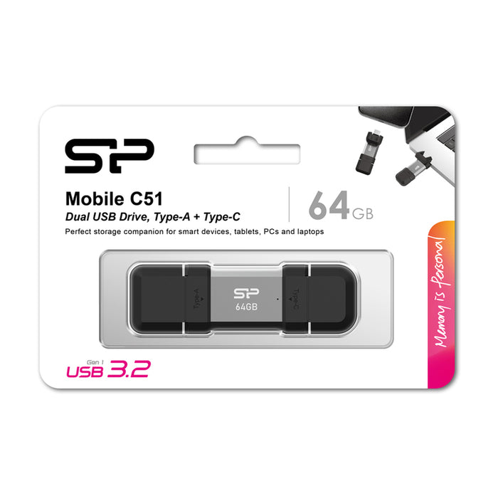 USB memory Silicon Power Mobile C51 64GB, USB-A and USB Type-C (USB 3.2 Gen 1)
