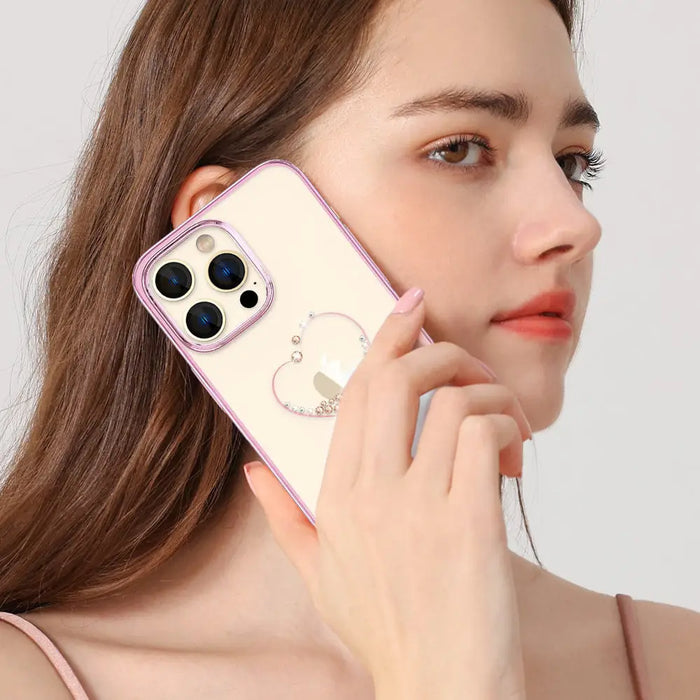 Silicone case with Swarovski crystals Kingxbar Wish Series for iPhone 14 Pro - pink - Cell phone cases