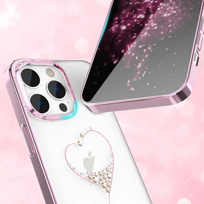 Silicone case with Swarovski crystals Kingxbar Wish Series for iPhone 14 Pro - pink - Cell phone cases