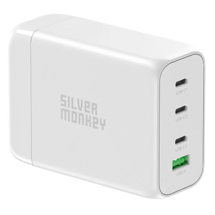 Silver Monkey SMA152 130W GaN charger 3xUSB-C PD USB-A QC 3.0 with detachable power cable - white - Cell phone USB