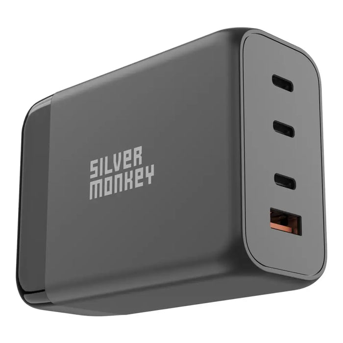 Silver Monkey SMA155 200W GaN charger 3xUSB-C PD USB-A QC 3.0 with detachable power cable - black - Cell phone USB