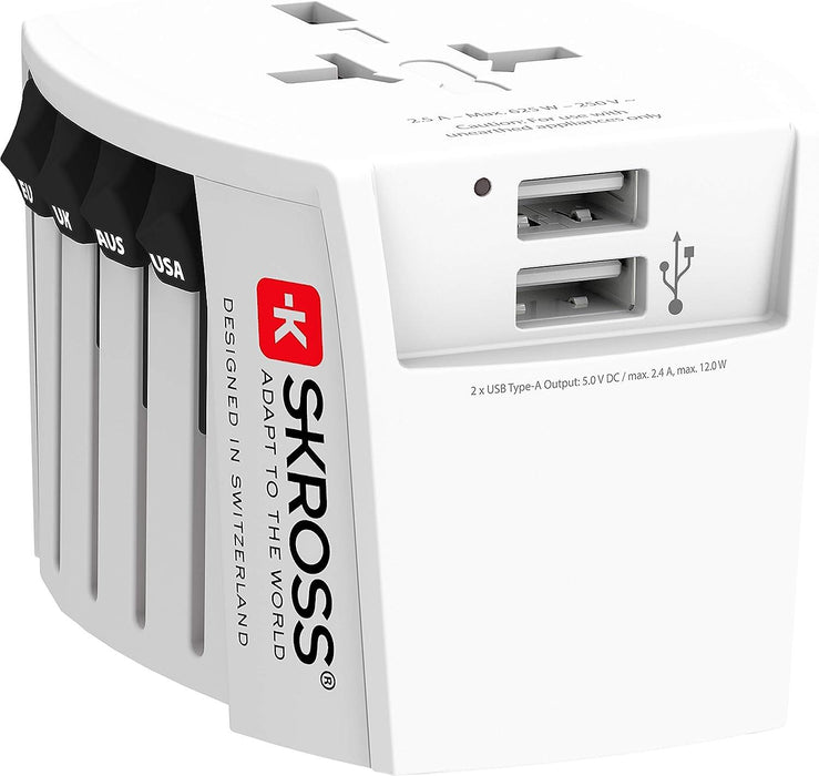 Adapter SKROSS PRO MUV 2 x USB-A, 1.302960, World, White