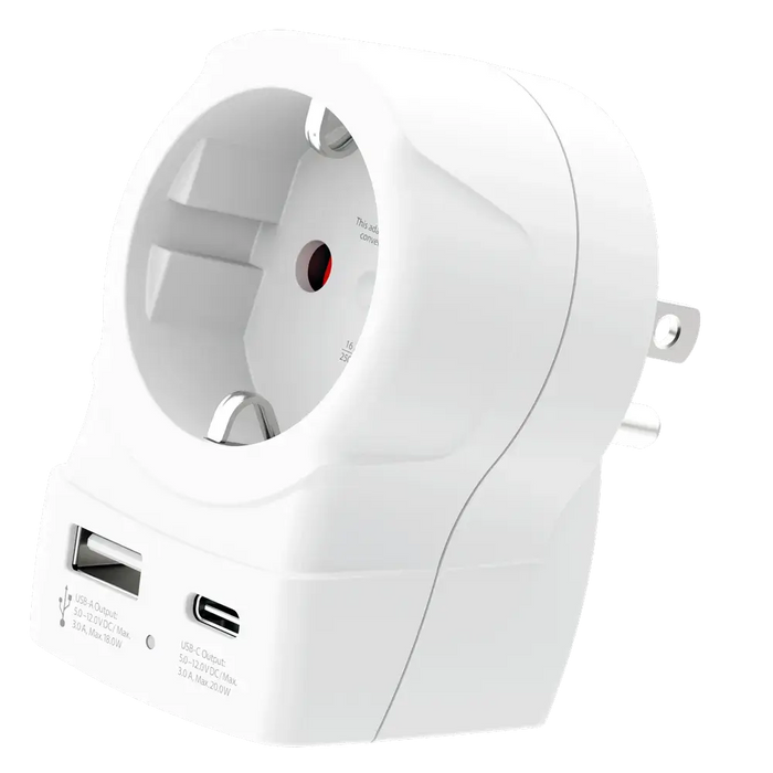 Skross universal adapter Europe to USA+1xUSB A/C, 20W, 1500284E
