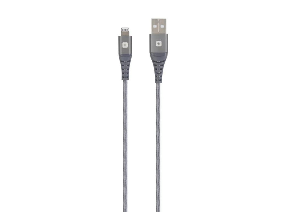 Cable Skross, USB-A - Lightning, Metal braid, 1.20 m, Grey