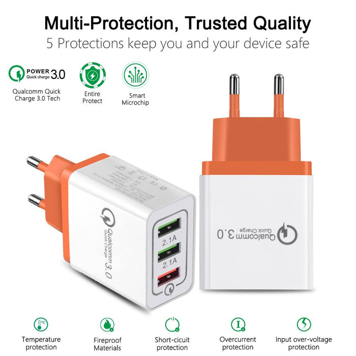Smart adapter Qualcomm 3.0 Quick Charge with three ports 3A 2.1A - Adapters