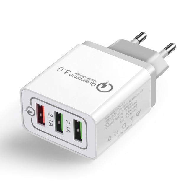 Smart adapter Qualcomm 3.0 Quick Charge with three ports 3A 2.1A - white - Adapters