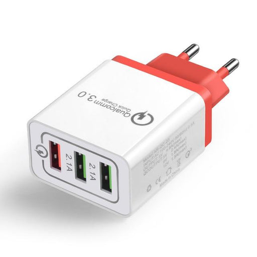 Smart adapter Qualcomm 3.0 Quick Charge with three ports 3A 2.1A - red - Adapters