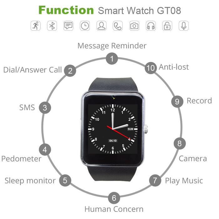 Smart watch GT08 SIM card, Bluetooth