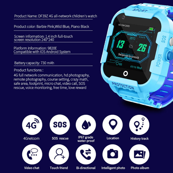 Smart watch for children and students T1 IPX7 Waterproof, 4G, camera, GPS WI-FI, SOS video call control, location