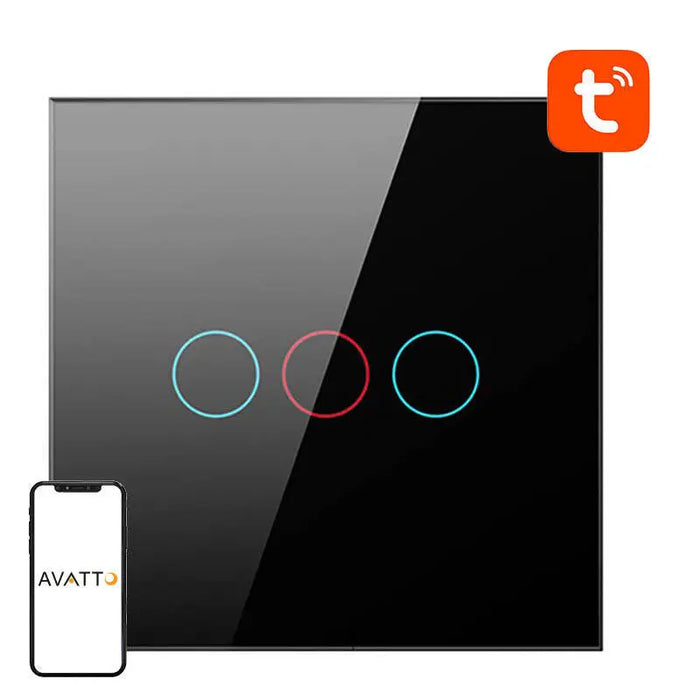 Smart Light Switch ZigBee Avatto LZTS02-EU-B3 3 Way No Neutral TUYA (black) - Switches<<<Control devices<<<Smart
