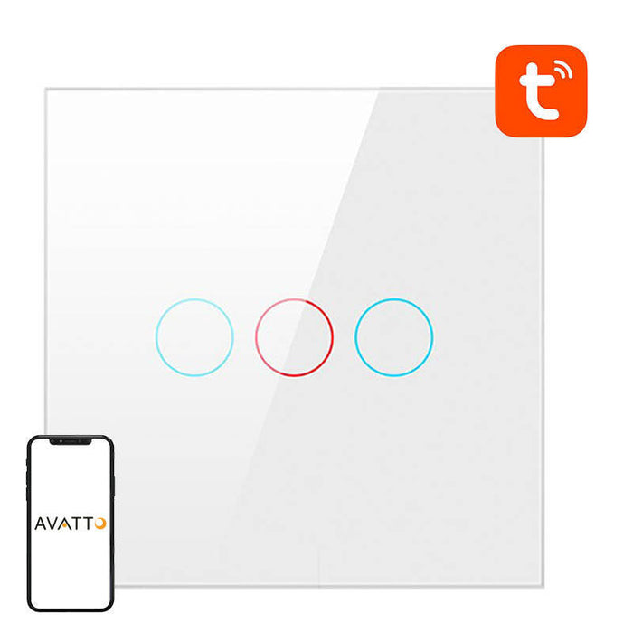 Smart Light Switch ZigBee Avatto LZTS02-EU-W3 3 Way No Neutral TUYA (white) - Switches<<<Control devices<<<Smart