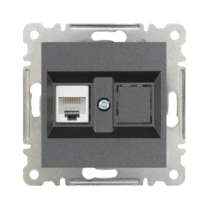 SOCKET RJ45 MECHANISM GRAPHITE MAKEL KAREA LINE - Ключове и контакти<<<Електроматериали<<<Praktiker&&&Ключове и