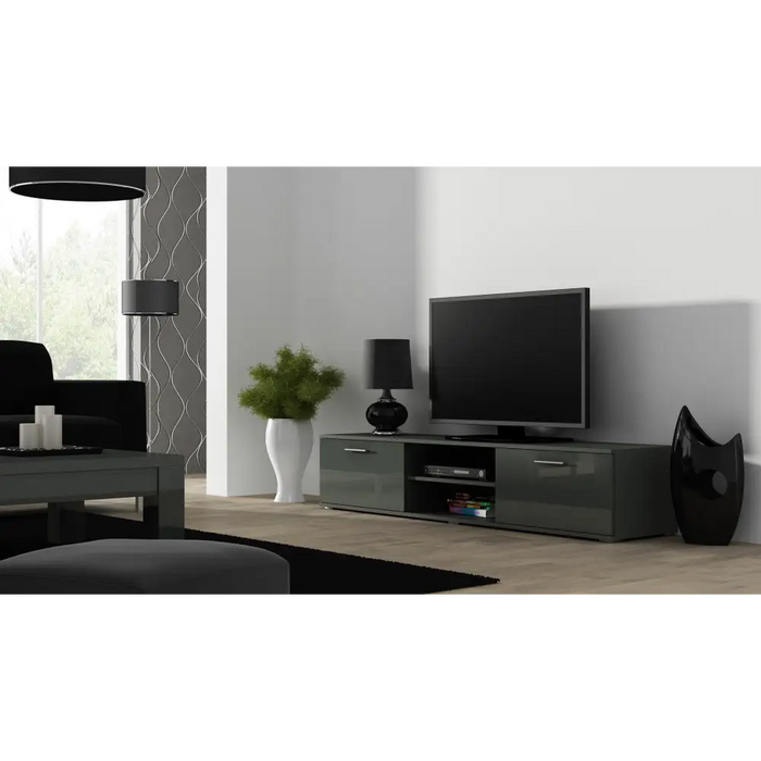 SOHO 1 set (RTV180 cabinet + S1 cabinet + shelves) Grey/Gloss grey - Modern wall unitsMES-NOW<<<Wall UnitsMES<<<ActionPL