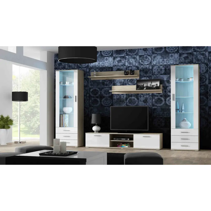 SOHO 4 set (RTV180 cabinet + 2x S1 cabinet + shelves) Sonoma oak/White gloss - Modern wall unitsMES-NOW<<<Wall