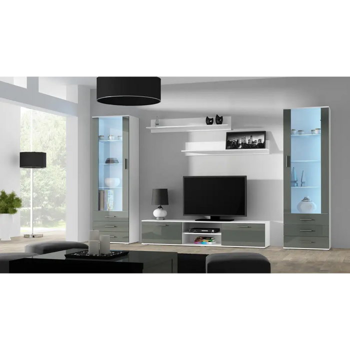 SOHO 4 set (RTV180 cabinet + 2x S1 cabinet + shelves) White/Grey gloss - Modern wall unitsMES-NOW<<<Wall