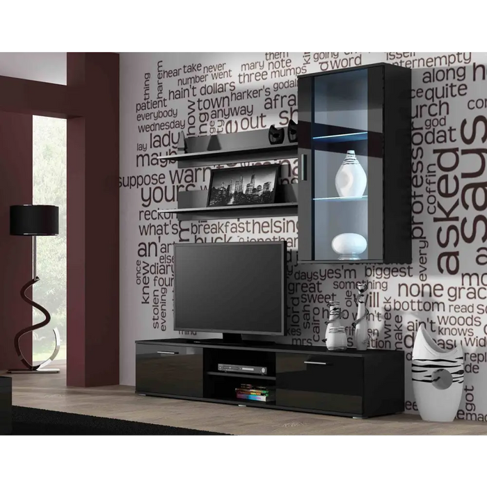 SOHO 5 set (RTV180 cabinet + Wall unit + shelves) Black/Black gloss - Modern wall unitsMES-NOW<<<Wall