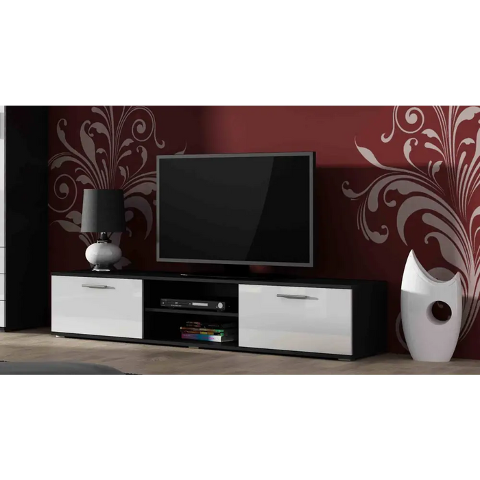 SOHO 5 set (RTV180 cabinet + Wall unit + shelves) Black/White gloss - Modern wall unitsMES-NOW<<<Wall