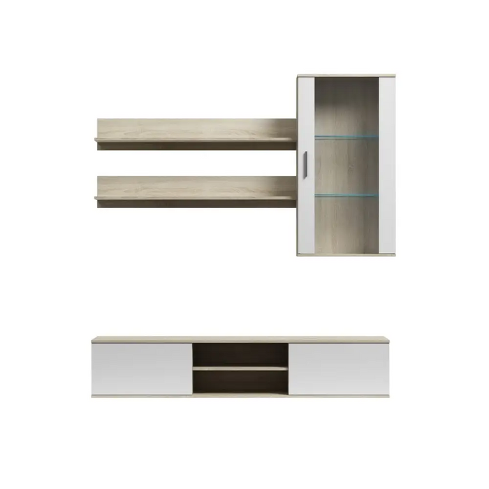 SOHO 5 set (RTV180 cabinet + wall unit + shelves) Sonoma oak / glossy white - Modern wall unitsMES-NOW<<<Wall