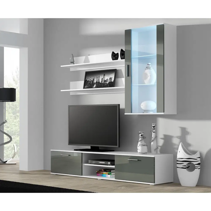 SOHO 5 set (RTV180 cabinet + Wall unit + shelves) White/Grey gloss - Modern wall unitsMES-NOW<<<Wall UnitsMES<<<ActionPL