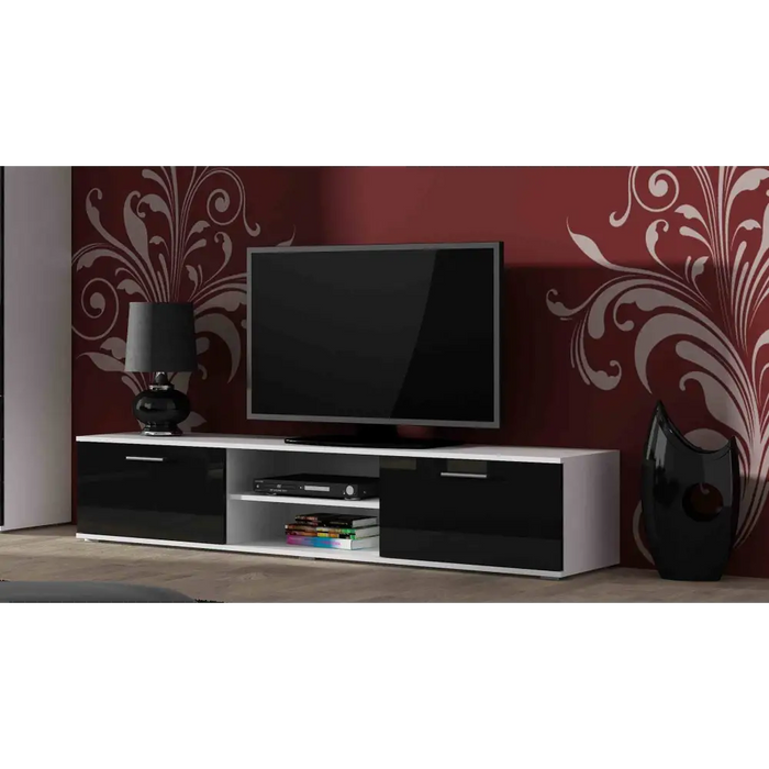 SOHO 5 set (TV180 cabinet + Wall unit + shelves) White/Black gloss - Modern wall unitsMES-NOW<<<Wall UnitsMES<<<ActionPL