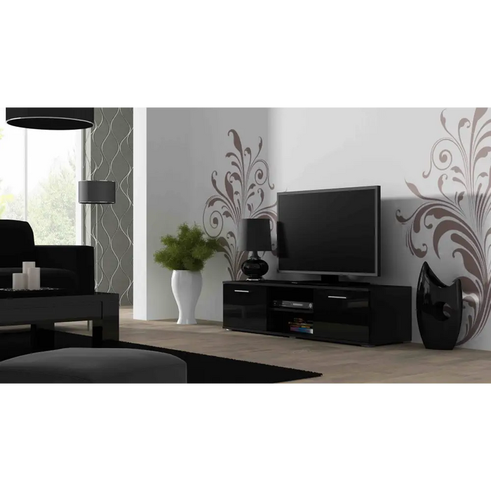 SOHO 7 set (RTV140 cabinet + S1 cabinet + shelves) Black / Black gloss - Modern wall unitsMES-NOW<<<Wall