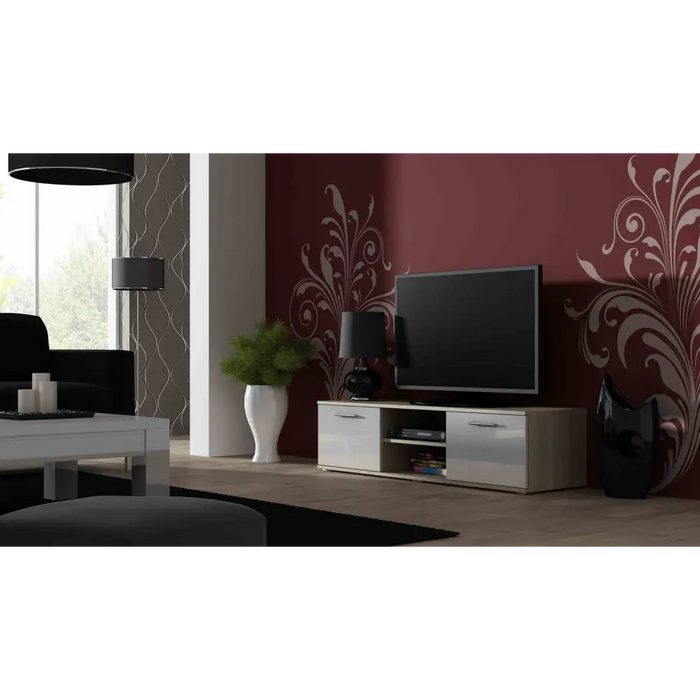 SOHO 7 set (RTV140 cabinet + S1 cabinet + shelves) Sonoma oak / White gloss - Modern wall unitsMES-NOW<<<Wall