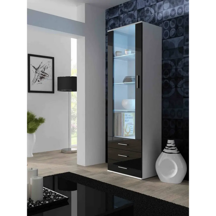 SOHO 7 set (RTV140 cabinet + S1 cabinet + shelves) White / Black gloss - Modern wall unitsMES-NOW<<<Wall