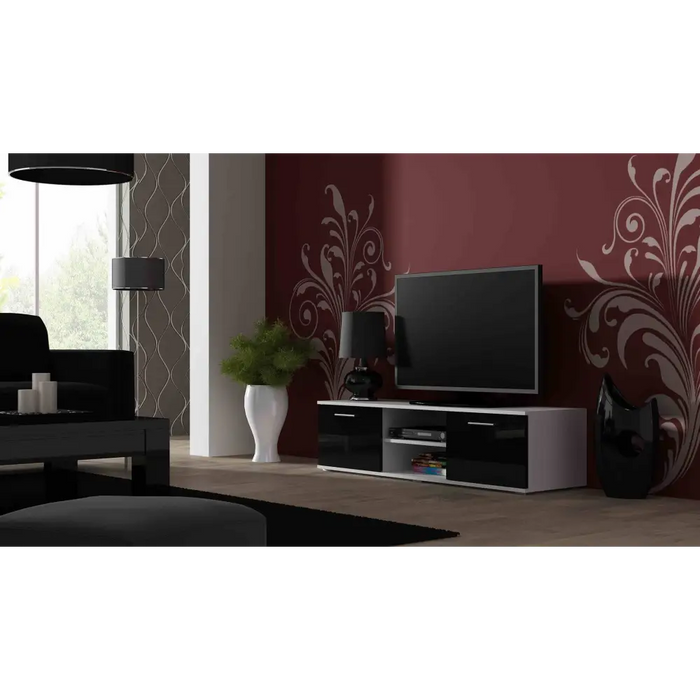 SOHO 7 set (RTV140 cabinet + S1 cabinet + shelves) White / Black gloss - Modern wall unitsMES-NOW<<<Wall