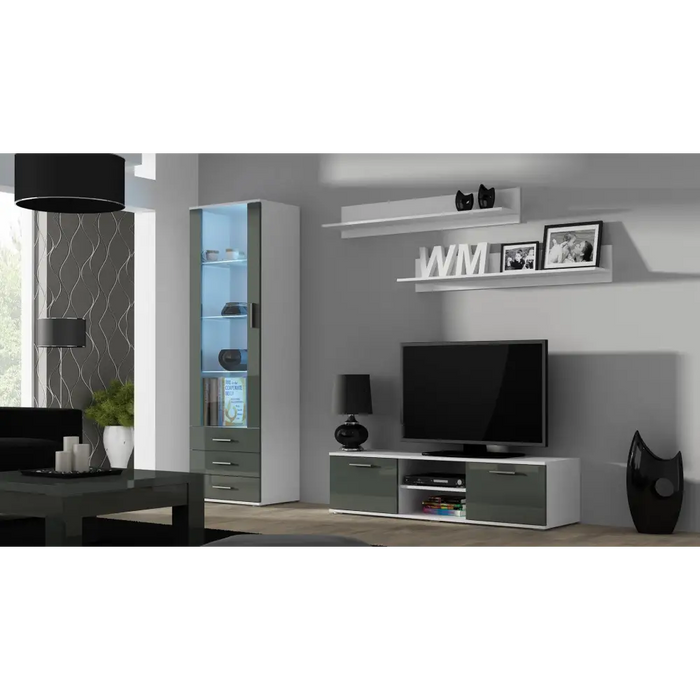 SOHO 7 set (RTV140 cabinet + S1 cabinet + shelves) White / Gloss grey - Modern wall unitsMES-NOW<<<Wall
