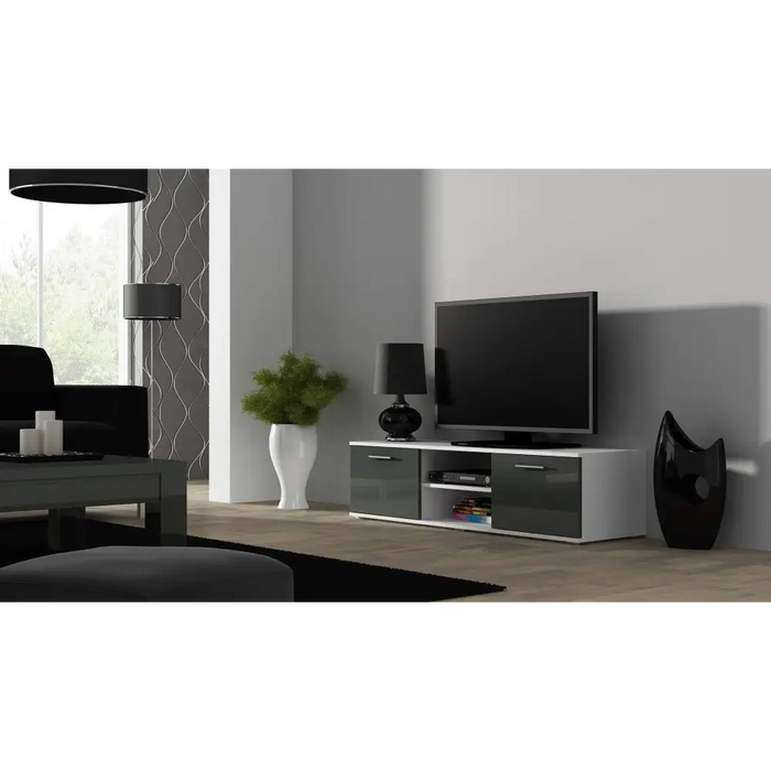 SOHO 7 set (RTV140 cabinet + S1 cabinet + shelves) White / Gloss grey - Modern wall unitsMES-NOW<<<Wall