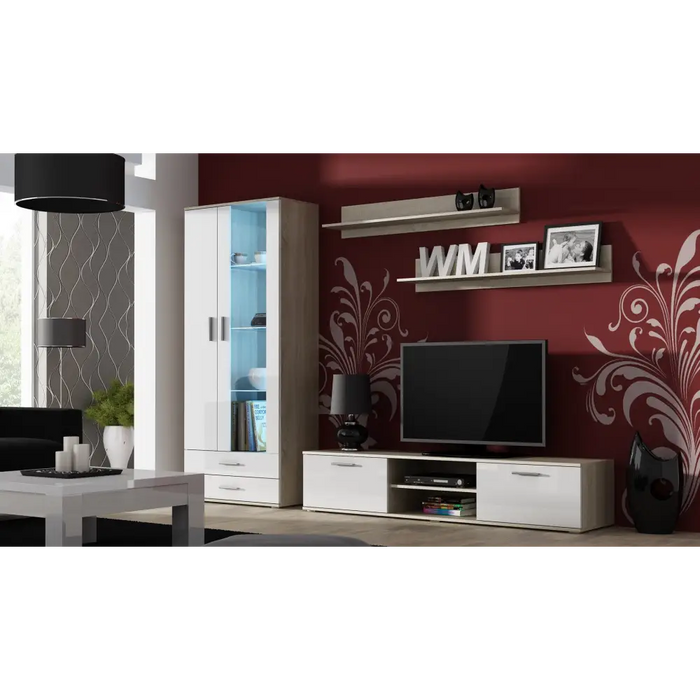 SOHO 8 set (RTV180 cabinet + S6 + shelves) Sonoma oak / White gloss - Modern wall unitsMES-NOW<<<Wall
