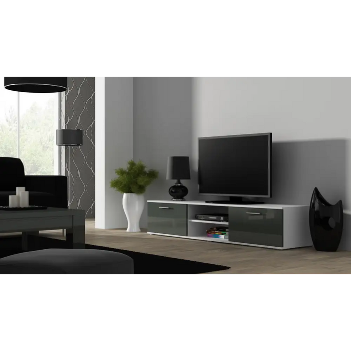SOHO 8 set (RTV180 cabinet + S6 + shelves) White / Gloss grey - Modern wall unitsMES-NOW<<<Wall UnitsMES<<<ActionPL