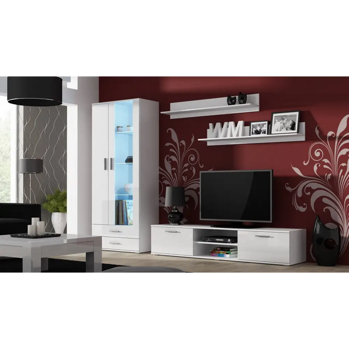 SOHO 8 set (RTV180 cabinet + S6 + shelves) White / White glossy - Modern wall unitsMES-NOW<<<Wall UnitsMES<<<ActionPL