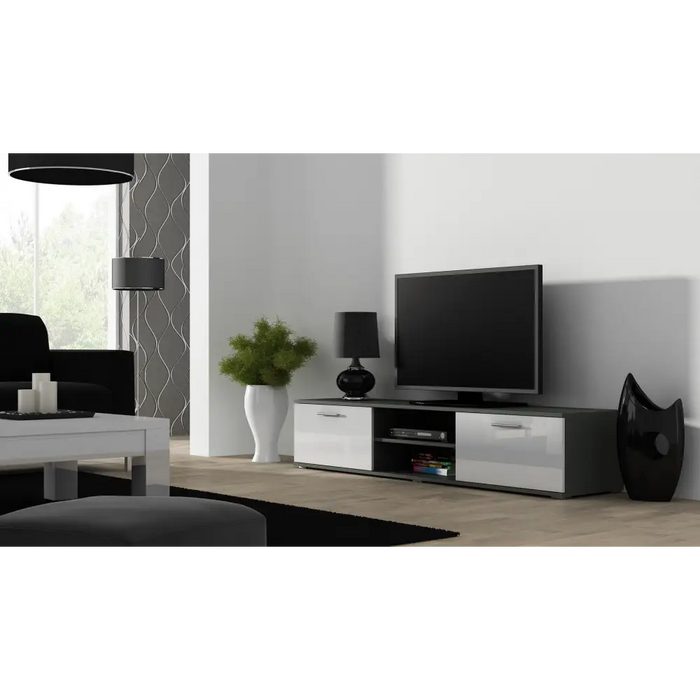 SOHO 8 set (TV180 cabinet + S6 + shelves) Grey / White glossy - Modern wall unitsMES-NOW<<<Wall UnitsMES<<<ActionPL