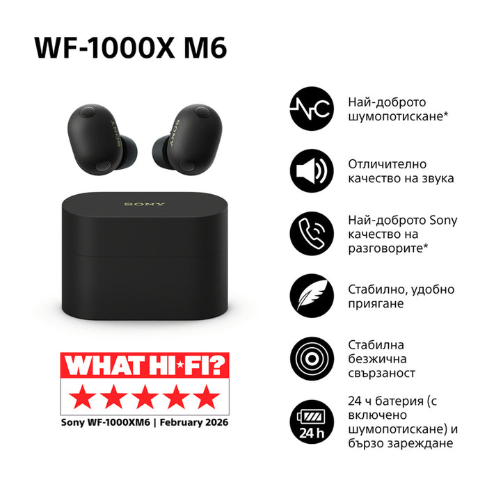 True wireless headphones SONY WF1000XM6B WITH ANC WIRELESS CONNECTION, BLACK