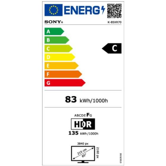 TV SONY Bravia 7 K85XR70, 85" (215 cm), QLED XR, Mini LED, 4K Ultra HD, Smart Google TV, (2024)