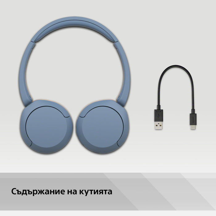 Sony WH-CH520 Bluetooth On-Ear Headphones BT 5.2, Blue EU