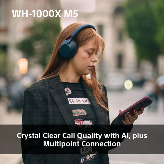Sony WH-1000XM5 Bluetooth Wireless Over-Ear Headphones, BT 5.0, TWS, Noise Cancelling, Blue EU