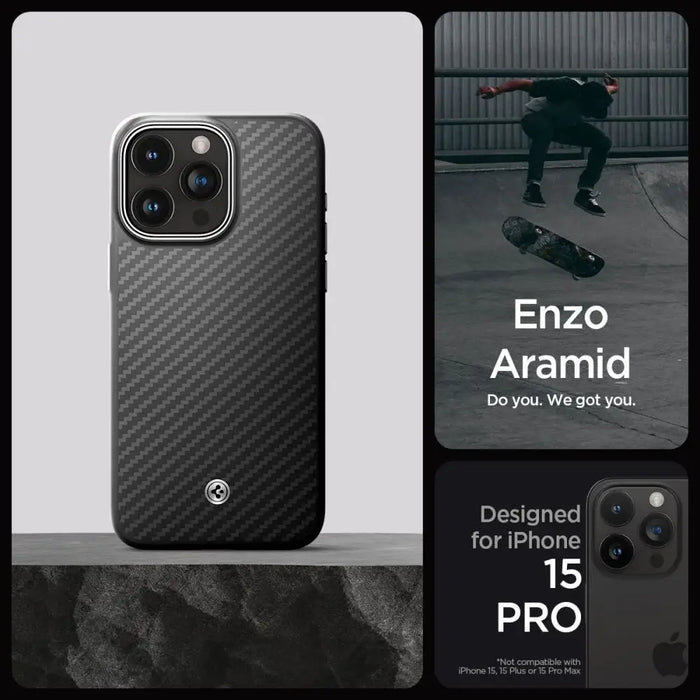 Spigen Enzo Aramid Mag Case with MagSafe for iPhone 15 Pro - Matte Black - Cell phone cases