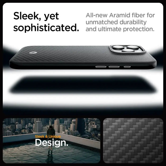 Spigen Enzo Aramid Mag Case with MagSafe for iPhone 16 Pro - Black and Silver - Cell phone cases and covers<<<HurtelXML