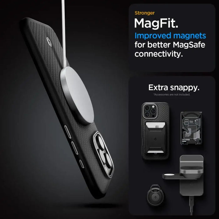 Spigen Enzo Aramid Mag Case with MagSafe for iPhone 16 Pro Max - Black and Silver - Cell phone cases
