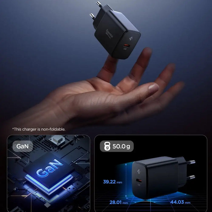 Spigen Essential EE201EU USB-C 20W Wall Charger - Black - Cell phone USB charger<<<HurtelXML