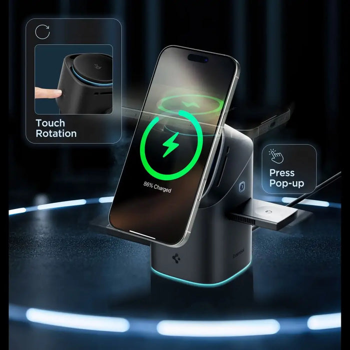 Spigen Essential EF223MS 3-in-1 QI2 Wireless Charger - Black - Cell phone USB charger<<<HurtelXML