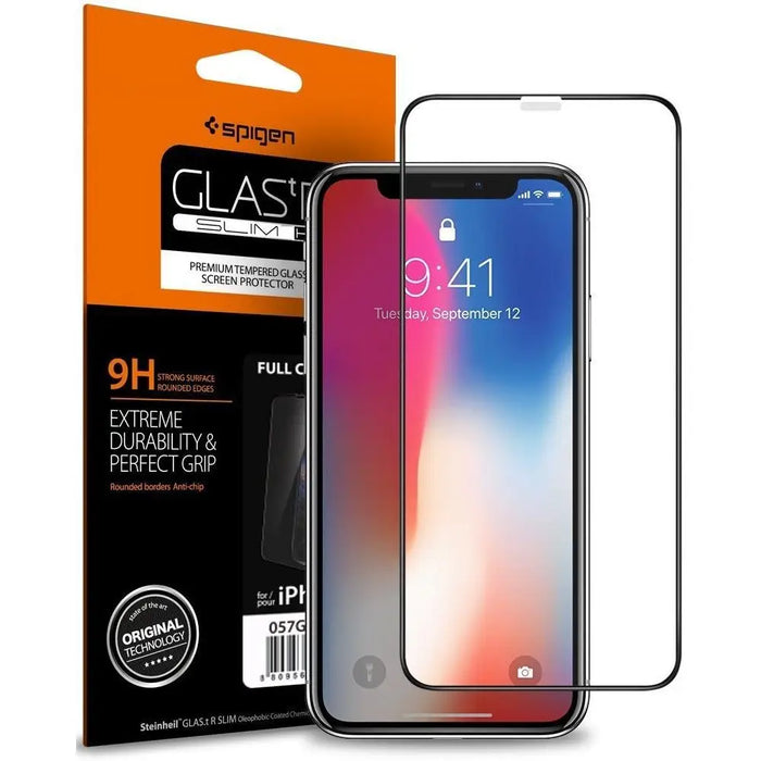 Spigen Glass FC Tempered Glass with Black Frame for iPhone X / XS / 11 Pro - Cell phone tempered glass<<<HurtelXML