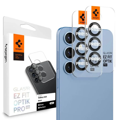 Spigen Optik Pro GLAS.TR EZ FIT 2-pack Camera Cover for Samsung Galaxy S25+ - Black - Cell phone tempered