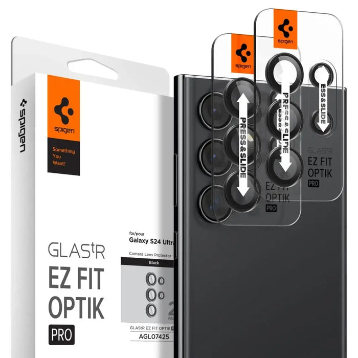 Spigen Optik.tR EZ Fit Camera Protector for Samsung Galaxy S24 Ultra - Black 2 pcs. - Cell phone tempered
