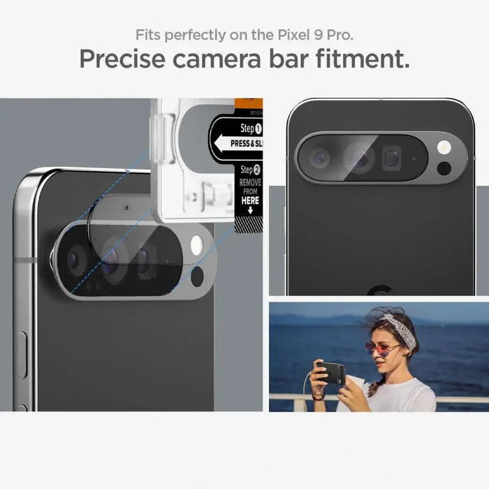 Spigen Optik.tR Ez Fit Tempered Glass Camera Screen Protector for Google Pixel 9 Pro (2-Pack) - Cell phone tempered