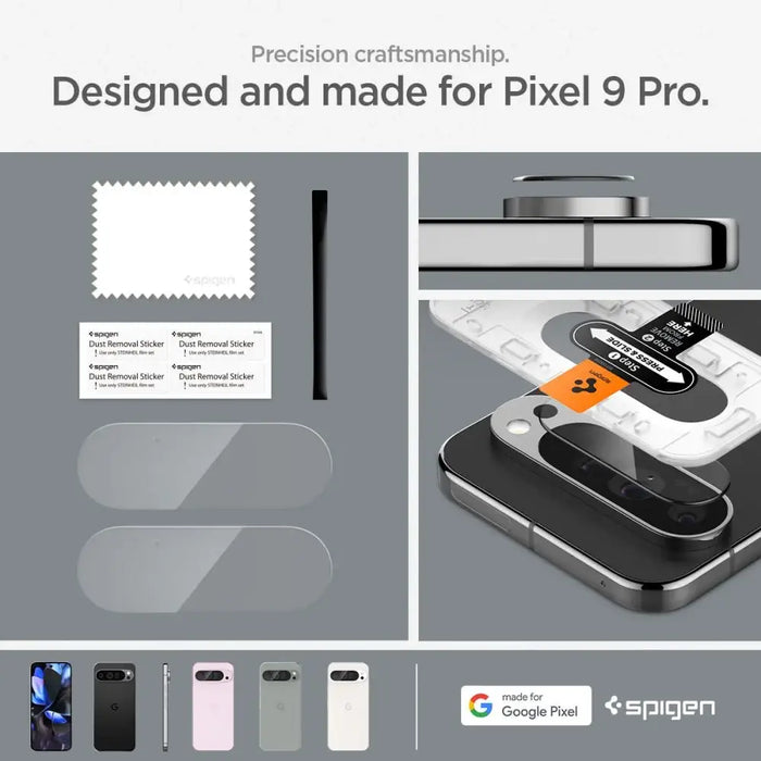 Spigen Optik.tR Ez Fit Tempered Glass Camera Screen Protector for Google Pixel 9 Pro (2-Pack) - Cell phone tempered