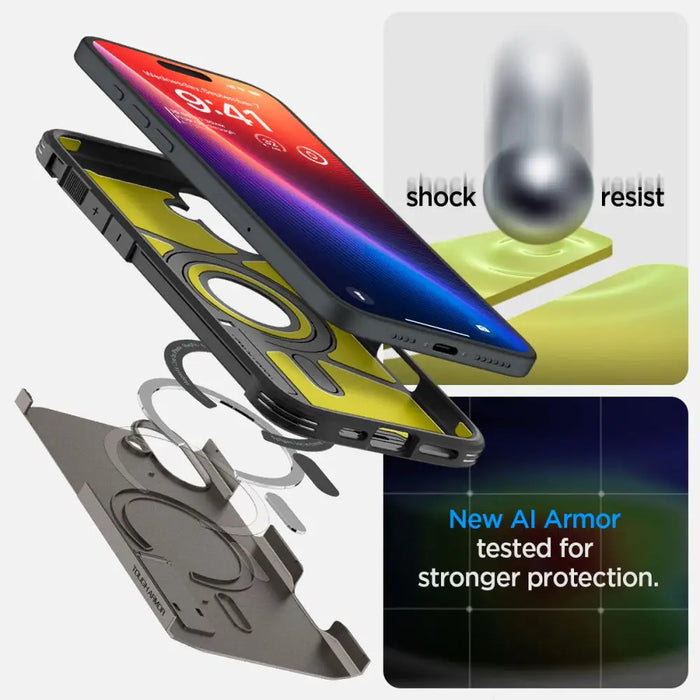 Spigen Tough Armor MagSafe case with stand for iPhone 16 - gunmetal - Cell phone cases and covers<<<HurtelXML